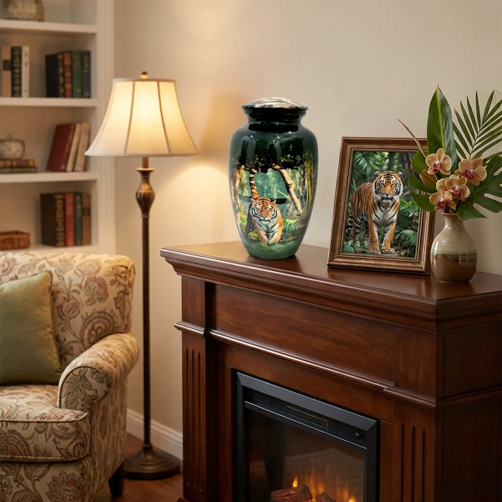 Adult Cremation Urn Majestic Tiger in Forest Design (Product Code: NUTIF)