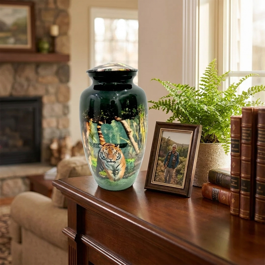 Adult Cremation Urn Majestic Tiger in Forest Design (Product Code: NUTIF)
