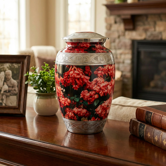 Adult Cremation Urn Pink Petaled Flowers Design with velvet bag (Product Code NUPFO-A)