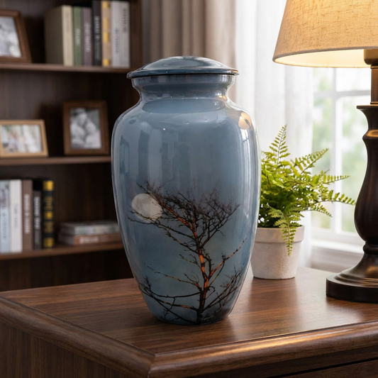 Adult Cremation Urn – Midnight Tree Design with Moonlit Sky (Product Code: NUNSMT)