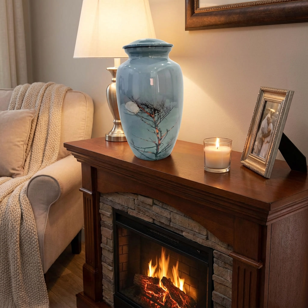 Adult Cremation Urn – Midnight Tree Design with Moonlit Sky (Product Code: NUNSMT)