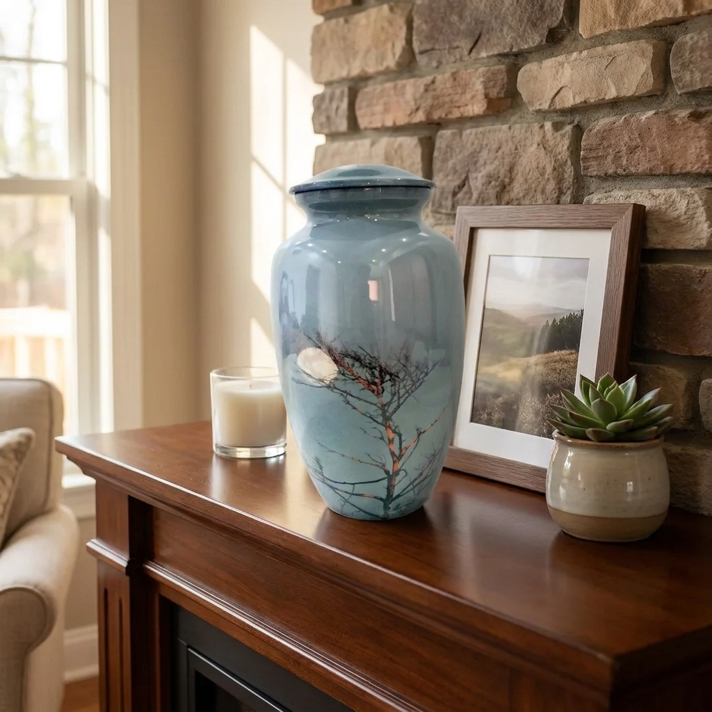 Adult Cremation Urn – Midnight Tree Design with Moonlit Sky (Product Code: NUNSMT)