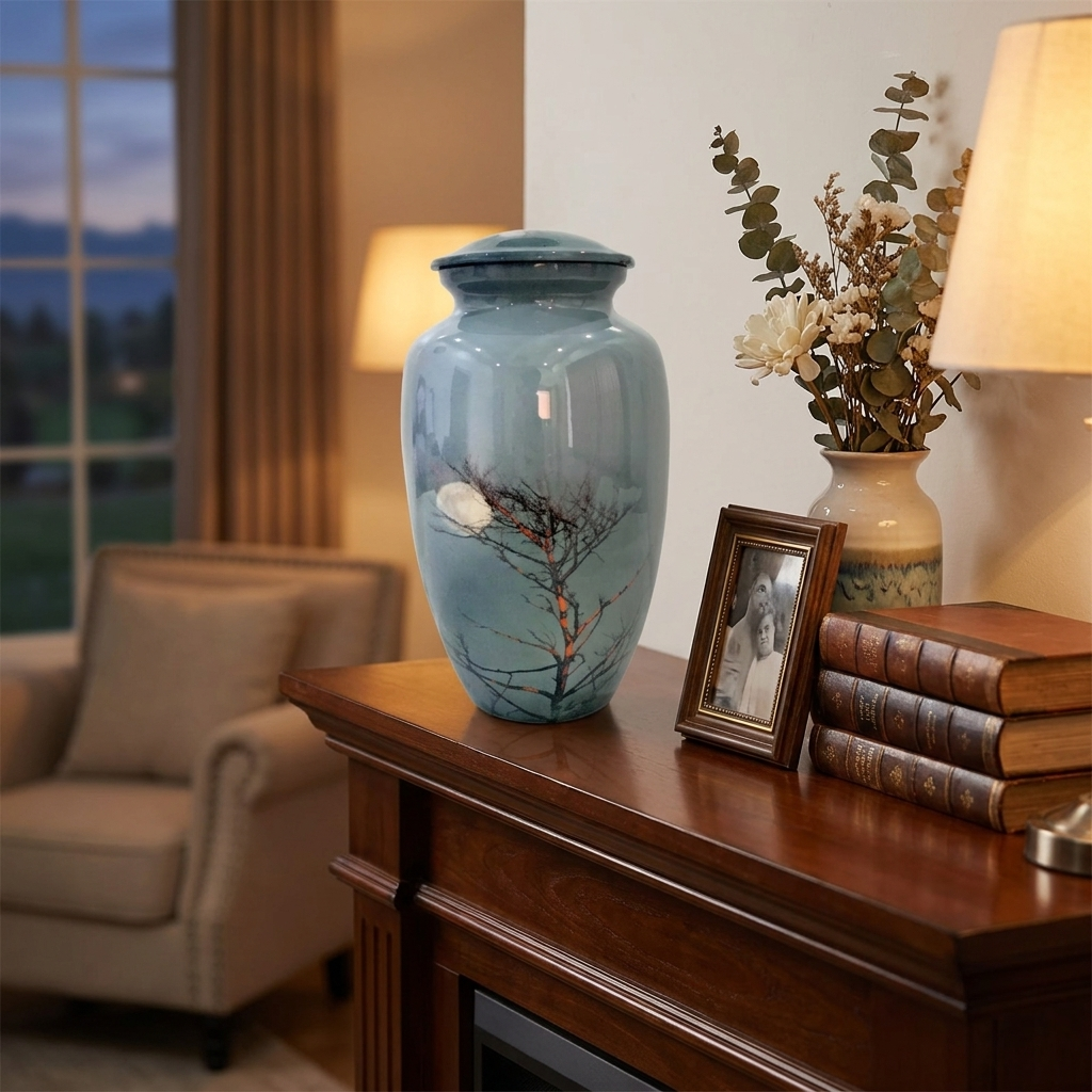 Adult Cremation Urn – Midnight Tree Design with Moonlit Sky (Product Code: NUNSMT)