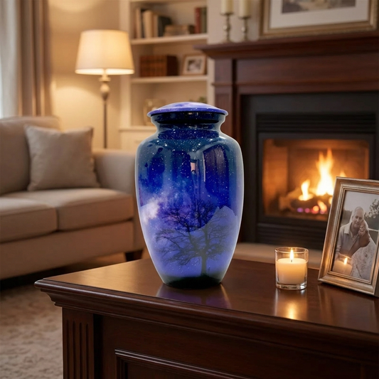 Adult Cremation Urn – Night Sky & Tree of Life Design in Gloss Finish (Product Code: NUNSTO)