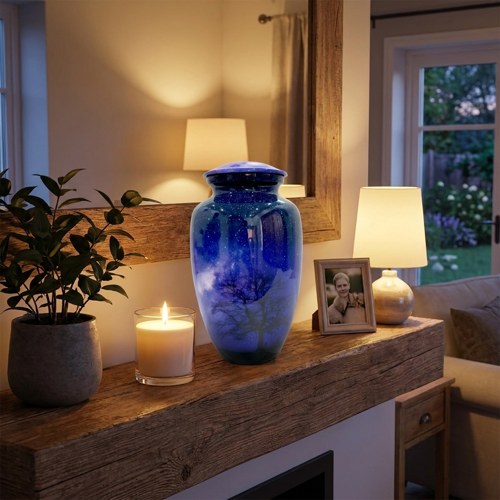 Adult Cremation Urn – Night Sky & Tree of Life Design in Gloss Finish (Product Code: NUNSTO)