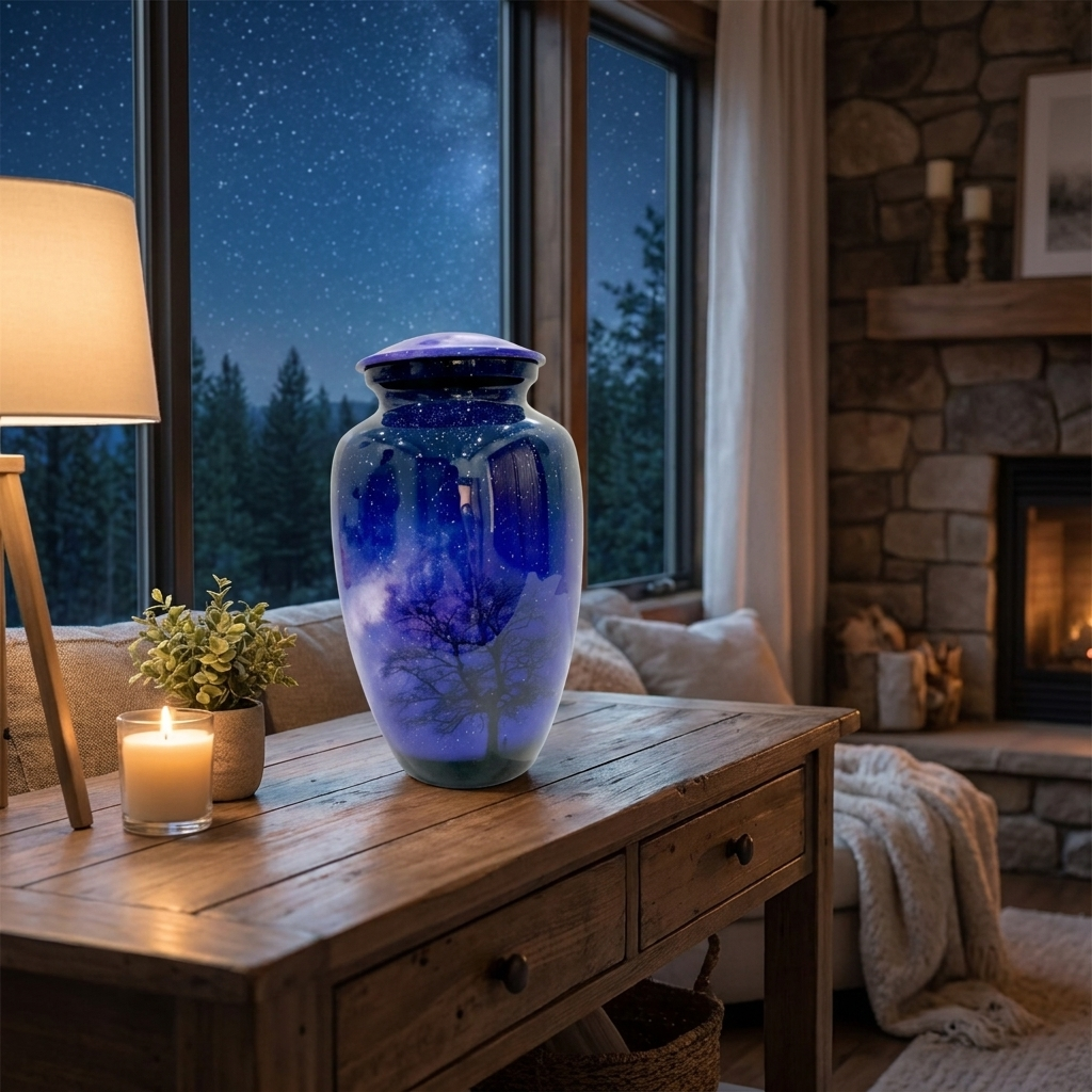 Adult Cremation Urn – Night Sky & Tree of Life Design in Gloss Finish (Product Code: NUNSTO)