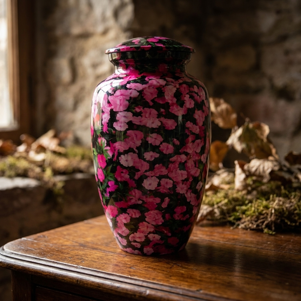 Adult Cremation Urn – Pink Floral Garden Gloss Finish (Product Code: NUPFGL)