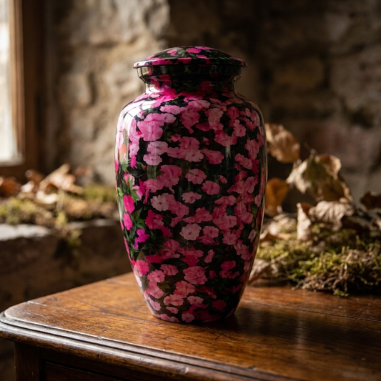 Adult Cremation Urn – Pink Floral Garden Gloss Finish (Product Code: NUPFGL)