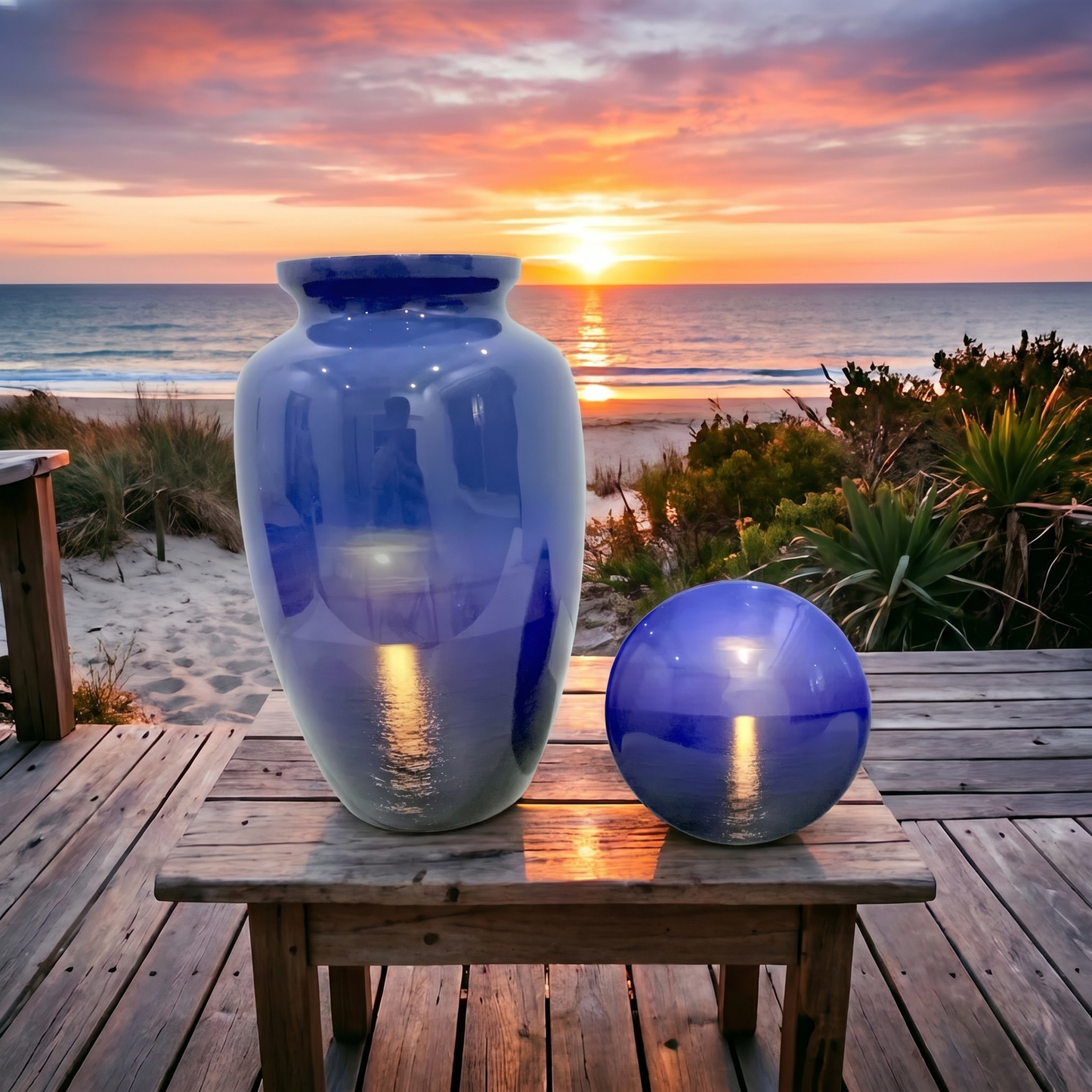Adult Cremation Urn – Sunset on Ocean Horizon with Dark Blue Sky Design in Gloss Finish (Product Code: NUSSS)