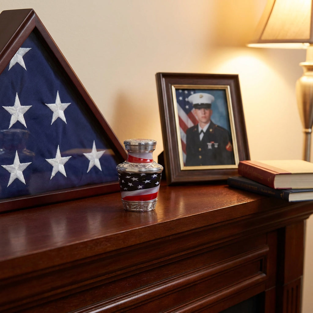 Keepsake Cremation Urn American Flag Design with velvet bag - (Product Code NUAF-K)