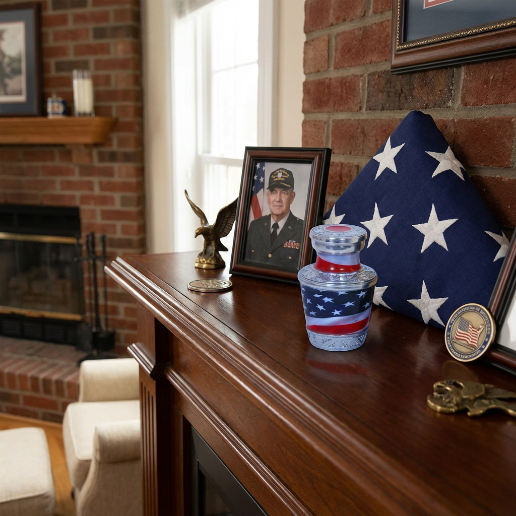 Keepsake Cremation Urn American Flag Design with velvet bag - (Product Code NUAF-K)