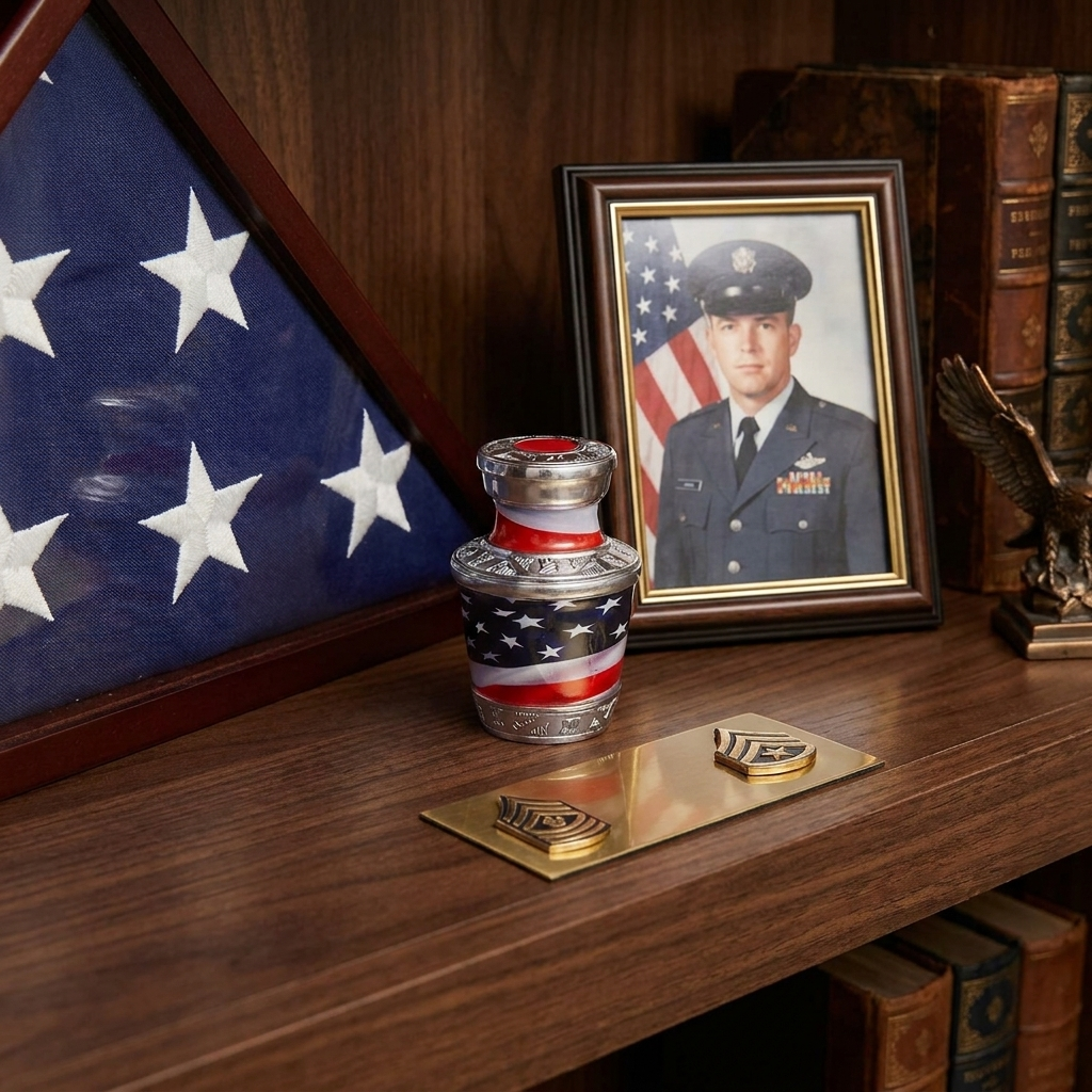 Keepsake Cremation Urn American Flag Design with velvet bag - (Product Code NUAF-K)