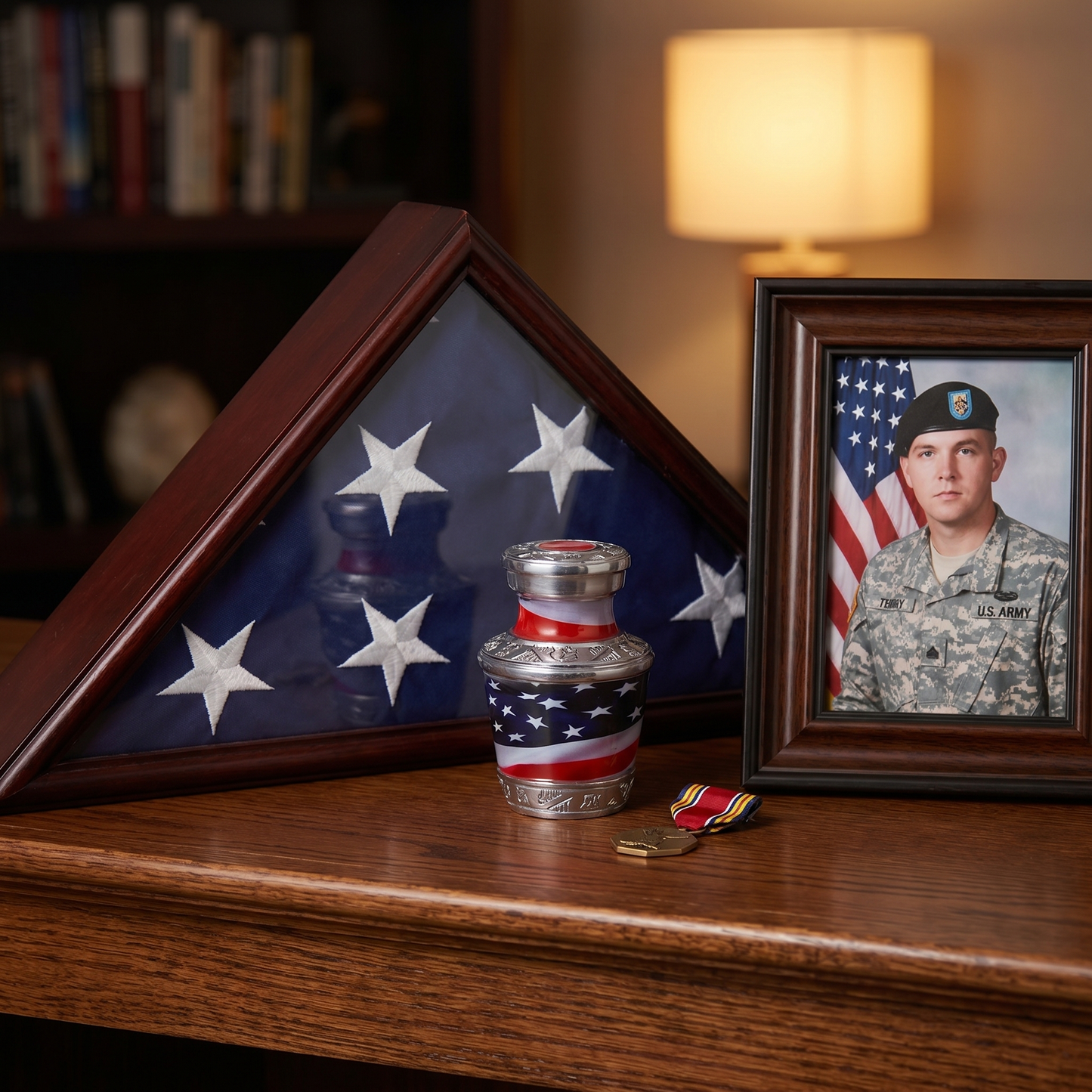 Keepsake Cremation Urn American Flag Design with velvet bag - (Product Code NUAF-K)