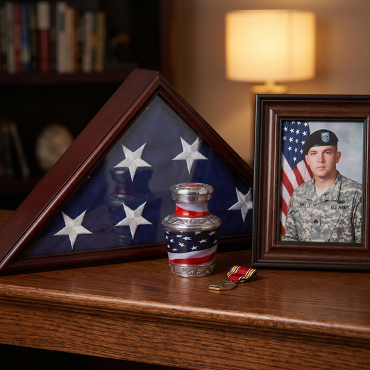 Keepsake Cremation Urn American Flag Design with velvet bag - (Product Code NUAF-K)