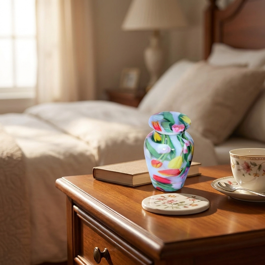 Keepsake Cremation Urn Colorful Tulip Garden Design with Velvet Bag (Product Code NUPEI-K)