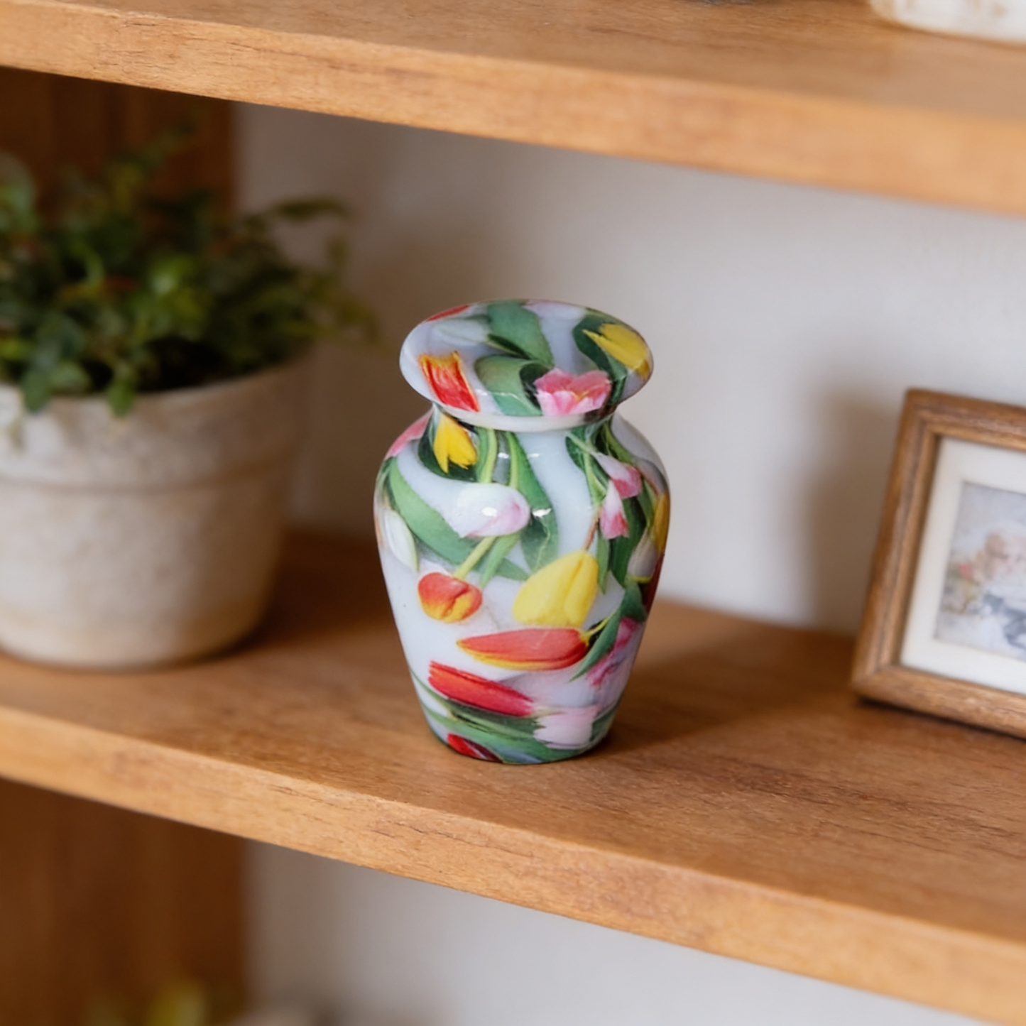 Keepsake Cremation Urn Colorful Tulip Garden Design with Velvet Bag (Product Code NUPEI-K)