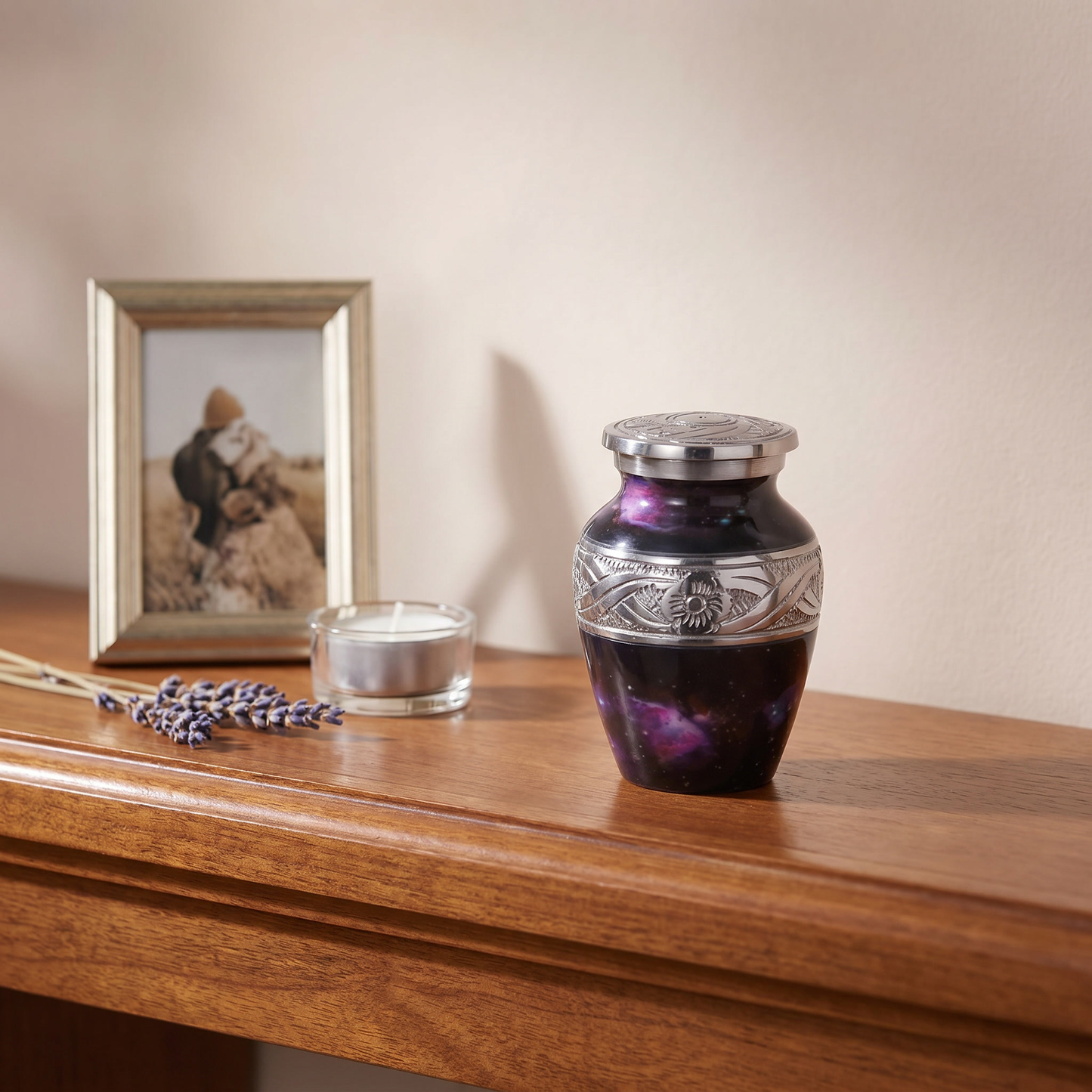 Keepsake Cremation Urn Deep Dark Galaxy Design with velvet bag (Product Code NUGAO-K)