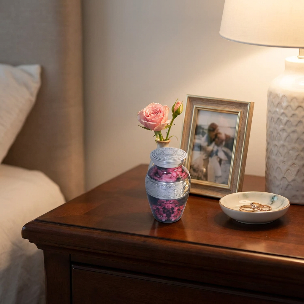 Keepsake Cremation Urn Pink Petaled Flowers Design with velvet bag (Product Code NUPFO-K)