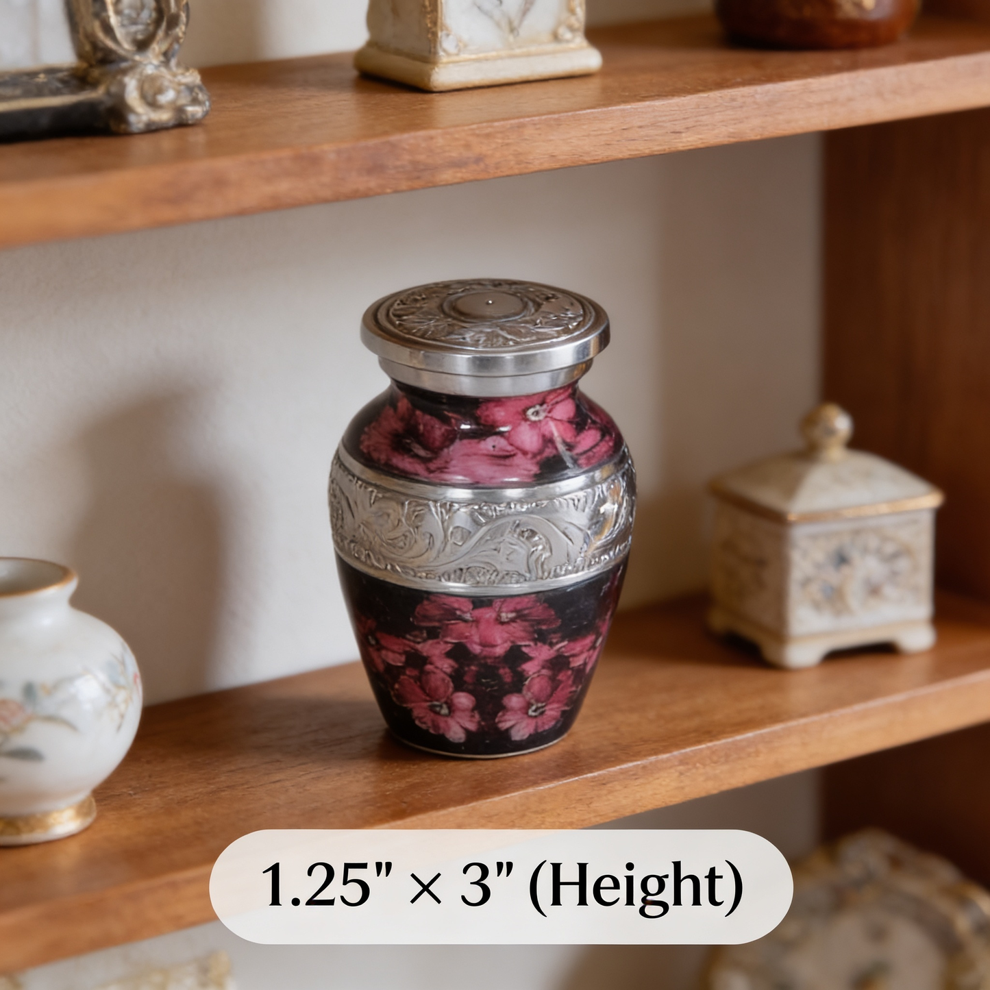 Keepsake Cremation Urn Pink Petaled Flowers Design with velvet bag (Product Code NUPFO-K)