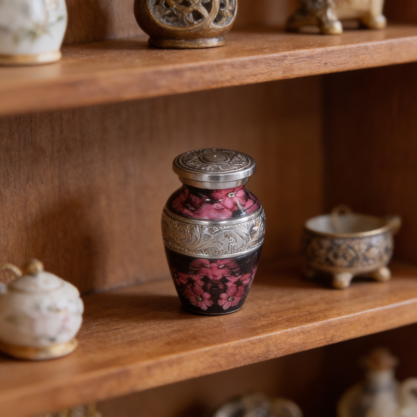 Keepsake Cremation Urn Pink Petaled Flowers Design with velvet bag (Product Code NUPFO-K)
