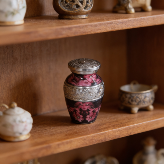 Keepsake Cremation Urn Pink Petaled Flowers Design with velvet bag (Product Code NUPFO-K)
