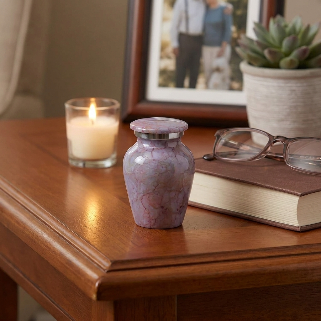 Keepsake Cremation Urn Stone Textured Design with Velvet Bag – (Product Code: NUABO-K)