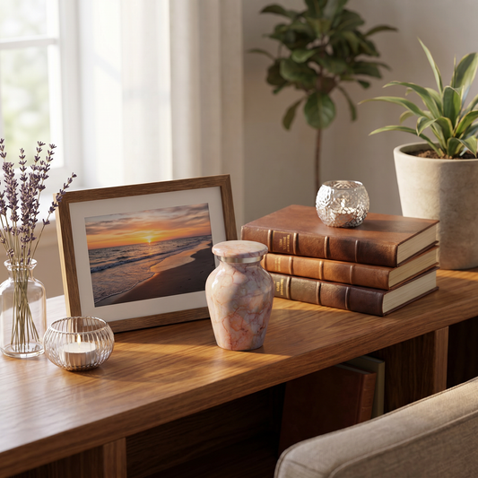 Keepsake Cremation Urn Stone Textured Design with Velvet Bag – (Product Code: NUABO-K)