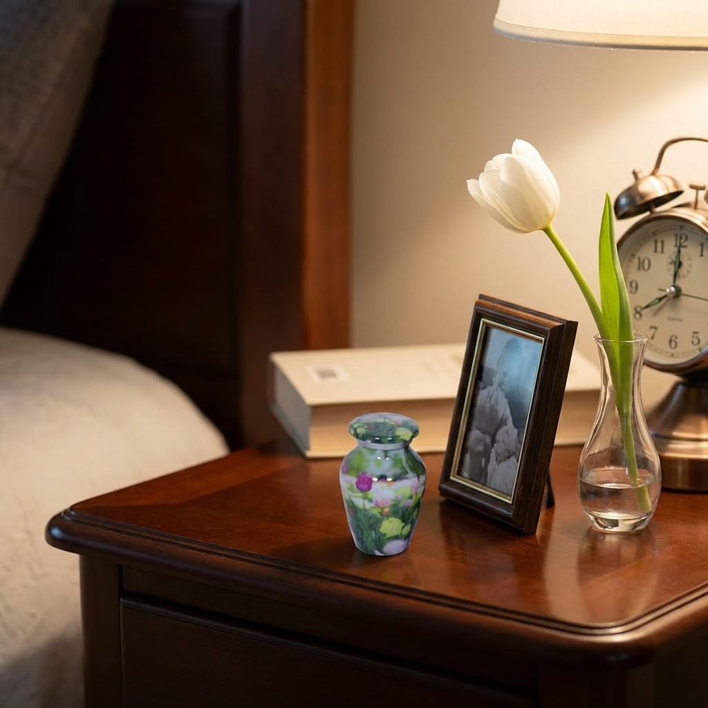 Keepsake Cremation Urn Tulip Flowers Design with velvet bag (Product Code NUPSI)